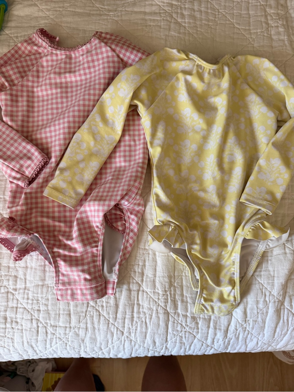 Baby girl Minnow Long-Sleeve One-Piece Swimsuit - Pink Gingham & Yellow Floral